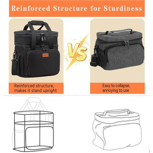 Expandable Insulated Lunch Box Large Leakproof Cooler Bag for Work Picnic Beach - Picture 4 of 7